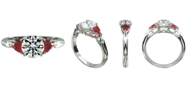 14K White Gold Trillion Shaped Ruby 3 Stone Ring Engagement Ring