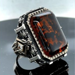 Ottoman Natural Baltic Amber Gemstone 925 Sterling Silver Ring