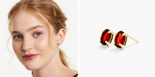 14K Yellow Gold Oval Garnet Birthstone Earrings