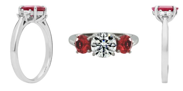 14K White Gold Three Stone Round Ruby Engagement Ring