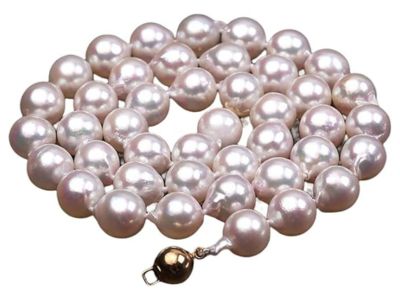 AAAA 7.5-8mm White Round Akoya Pearl Necklace with 18K Gold Clasp