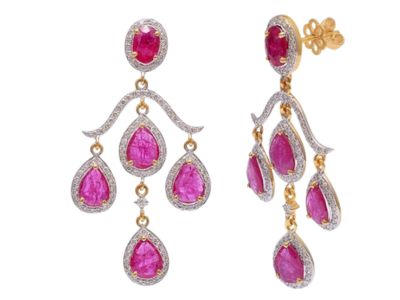 14k Yellow Gold Ruby Gemstone Chandelier Drop Dangle Earring For Women