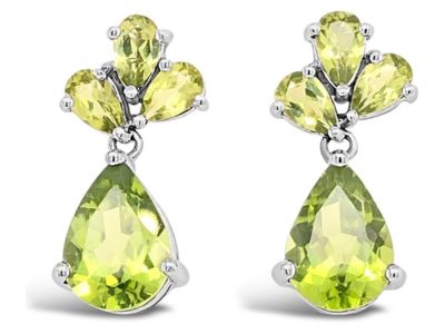 10K White Gold Green Peridot Gemstone Dangle Earrings For Women, August Birthstone