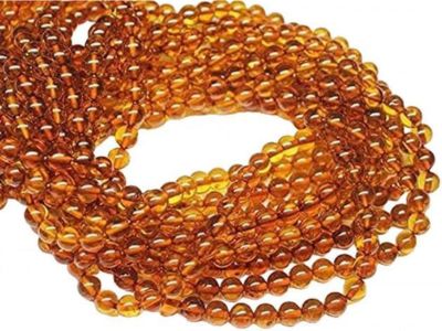 Natural Real Orange Amber Smooth Round Ball Gemstone Loose Beads