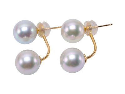 18K Gold Akoya Pearl Earrings 8-8.5mm Pearl Jacket Earrings for Women