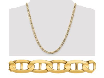 22 Inch 14K Yellow Gold 5.25mm Concave Anchor Chain Necklace