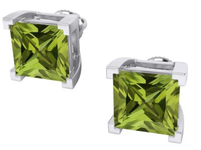 14k Gold 3 Carat 6.5MM Princess Cut Lab Created Peridot Solitaire Stud Earrings