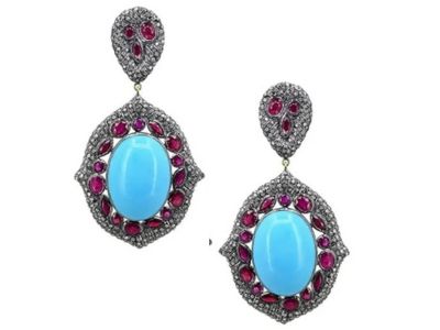 Turquoise and Ruby Gemstone Earrings 925 Sterling Silver Jewelry