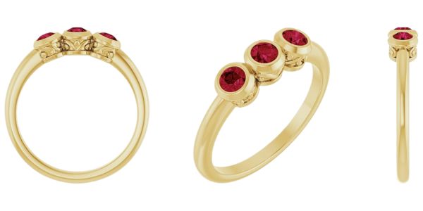 14k Yellow Gold Natural Ruby 3 Stone Ring Size 7