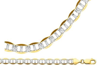 Solid 14k Yellow White Gold Chain Mariner Necklace Pave Flat Anchor Two Tone Heavy 7.7 mm 26 inch