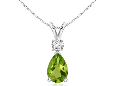 Natural Peridot August Birthstone Teardrop Pendant Necklace in 14K Solid Gold