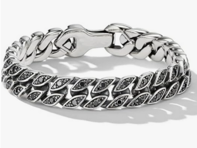 925 Sterling Silver 8.50 Ctw Round Cut Black Diamond Men's Cuban Bracelet