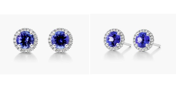 14K White Gold Round Halo Tanzanite and Diamond Earrings