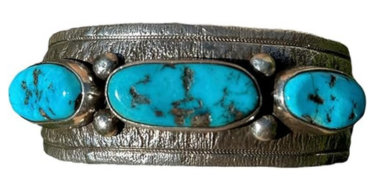 Mens 7.25 Inches Native American Sterling Silver Blue Turquoise Cuff Bracelet L Craig