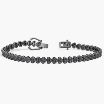 Black Diamond Heart Tennis Bracelet in Black Rhodium-Plated 14K White Gold