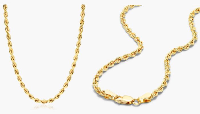 14K Yellow Gold Solid 2.5mm Rope Chain Necklace - 18 inches