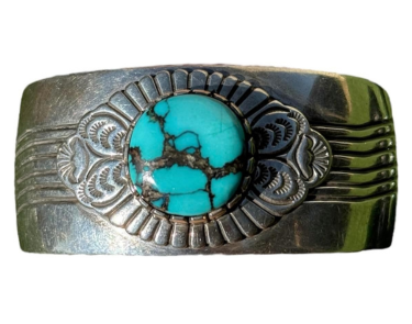 Mens 7.5 Inches Native American Sterling Silver Blue Turquoise Cuff Bracelet J Cowboy