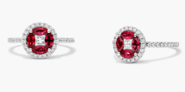 14K White Gold Marquise Ruby and Diamond Ring