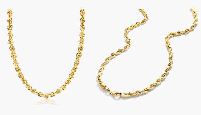 14K Yellow Gold Solid 3.8mm Rope Chain Necklace - 18 inches