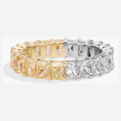 Radiant-Cut Half and Half Yellow Diamond Eternity Ring in 18k Yellow and White Gold