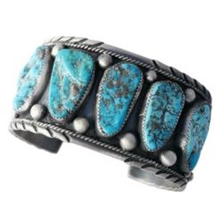 Navajo Sterling Silver Mens Turquoise Bracelet