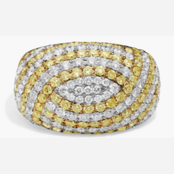 Yellow and White Diamond Dome Pave Ring in 18k White and Yellow Gold