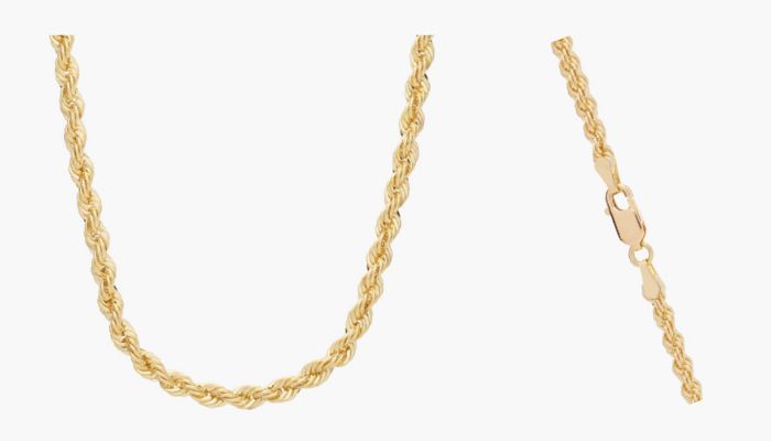 18 Inches Rope Chain in 14k Yellow Gold (3 mm)