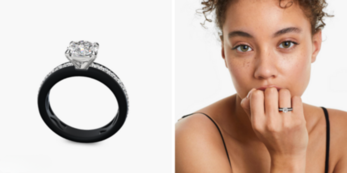 14K Black And White Gold Pave Noir Engagement Ring