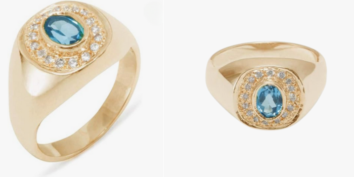 14k Rose Gold Natural Blue Topaz And Diamond Mens Signet Ring