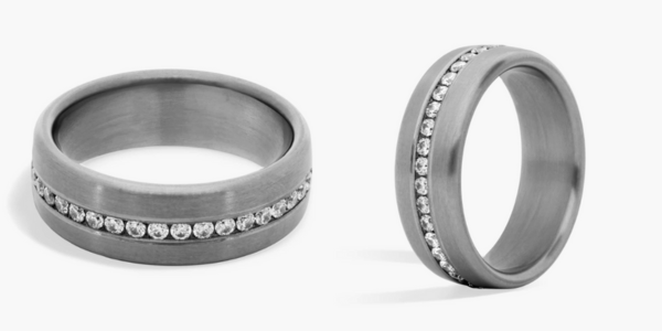 Satin Finish Diamond Wedding Ring in Grey Tantalum 7.5 mm