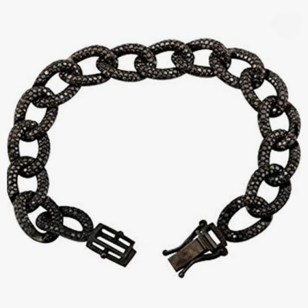 6.40 Carat (ctw) Round Black Diamond Cuban Link Chain Mens Silver Bracelets