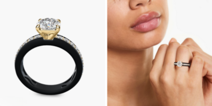 14K Black And Yellow Gold Pave Noir Engagement Ring