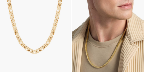 24 Inches Mens Byzantine Chain Gold Necklace in 14k Yellow Gold (3.4 mm)