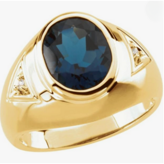 Men's London Blue Topaz and Diamond Ring in 14k Yellow Gold