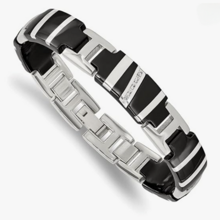 Mens Titanium Black Ti Argentium Sterling Silver 5-Stone Diamond Link Bracelet