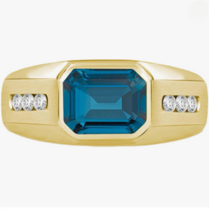 London Blue Topaz Singet Ring For Men In Solid Gold Or Sterling Silver