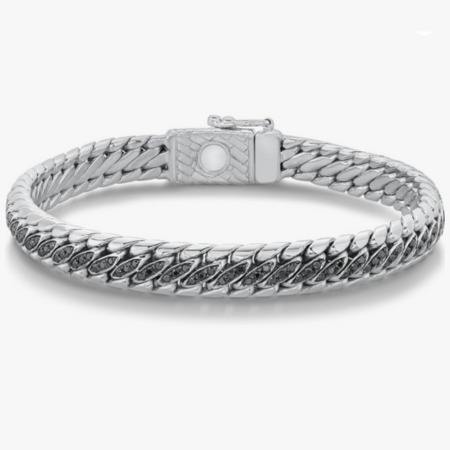 Treated Black Diamond Sterling Silver Bracelet For Men