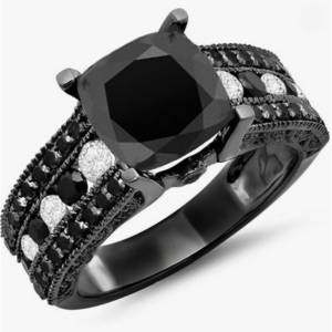 5.10 Cttw Black Rhodium Plated 14K Black & White Diamond Engagement Ring Solid White Gold